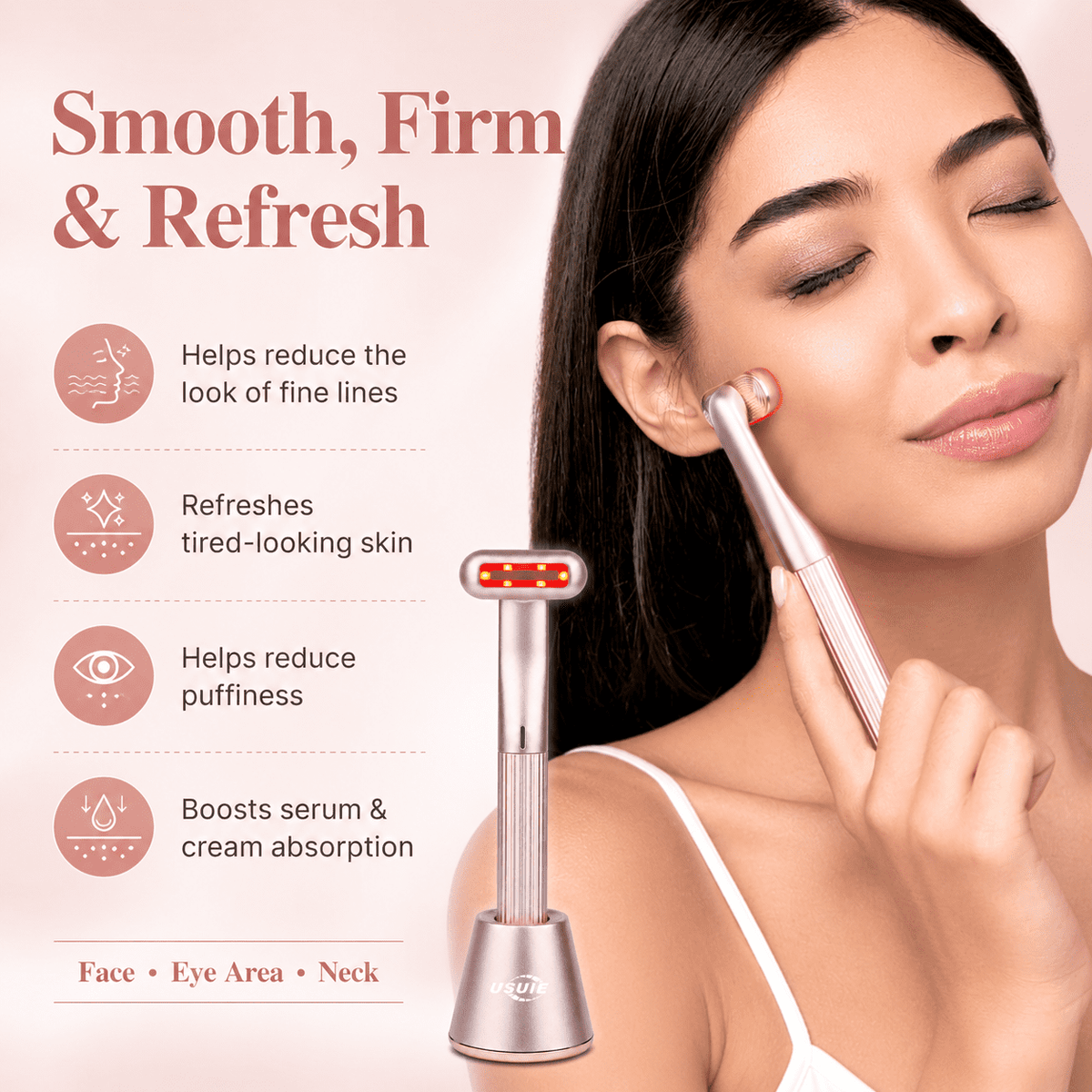 4-in-1 Facial Wand with Magnetic Charging Base, Red Light Therapy for Face and Neck, Microcurrent EMS Skin Tightening, Thermal Facial Massager for Anti-Aging & Wrinkle Reduction, Pink - Image 6
