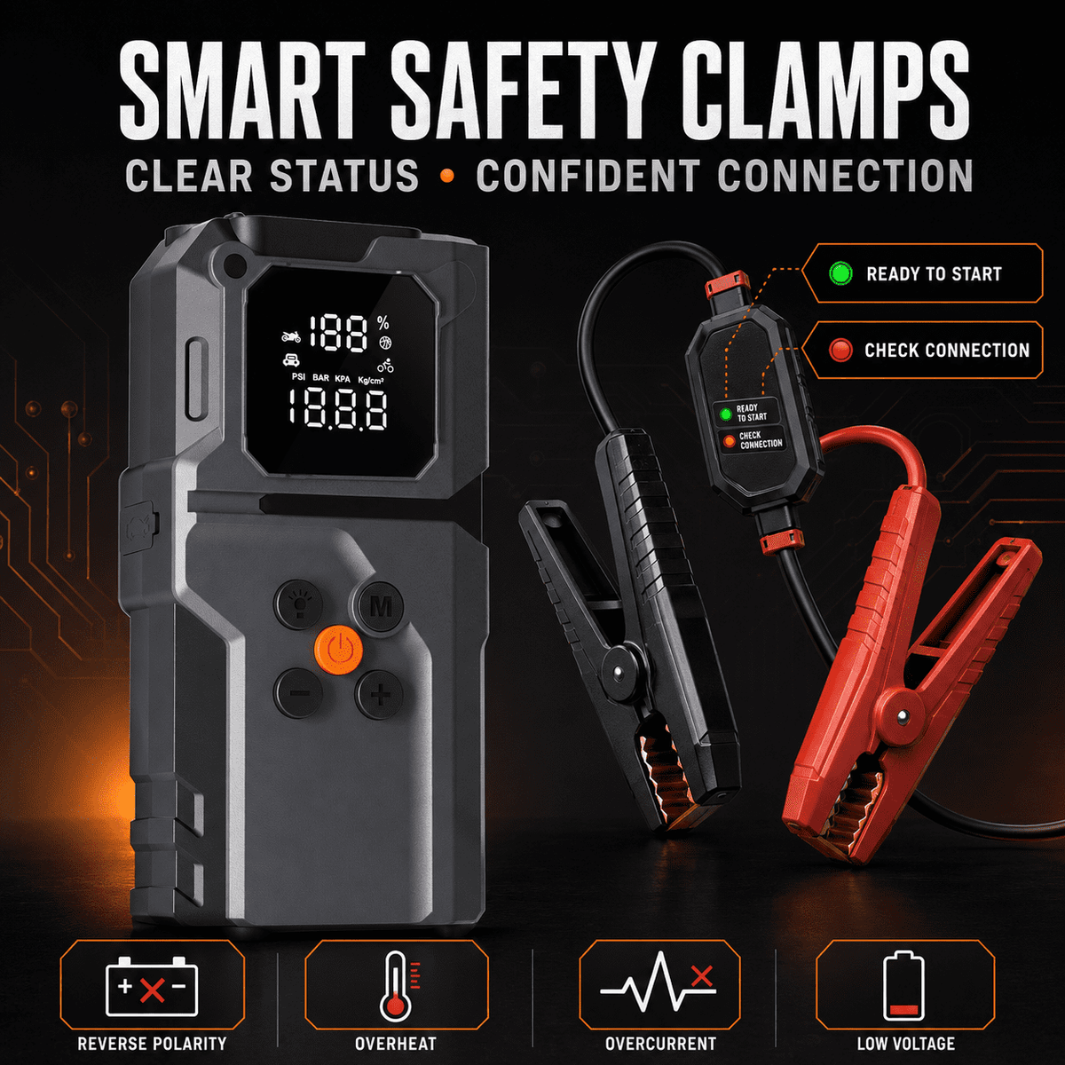 ULTREMA Portable Car Jump Starter with Air Compressor, 8000mAh 12V Auto Battery Booster Pack & Tire Inflator, 4-in-1 Jump Box, Power Bank & LED Light for Gas Engines, Motorcycle - Image 26