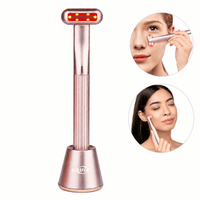 4-in-1 Facial Wand with Magnetic Charging Base, Red Light Therapy for Face and Neck, Microcurrent EMS Skin Tightening, Thermal Facial Massager for Anti-Aging & Wrinkle Reduction, Pink