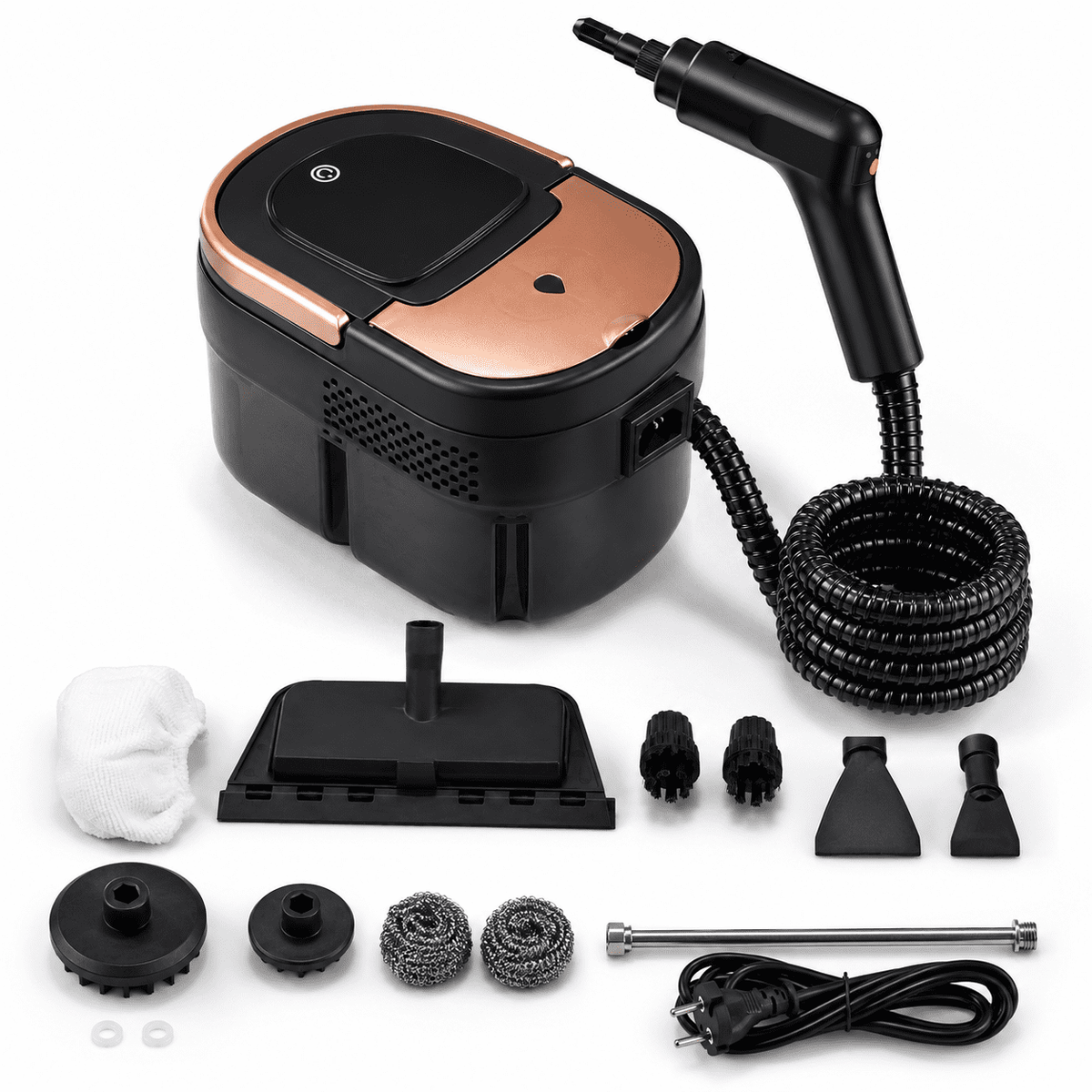 ULTREMA Handheld Steam Cleaner for Home and Car, 3-Level Adjustable Steam, 15-Second Heat-Up, 1.6L Tank, 10 Accessories for Tile, Grout, Furniture and Car Detailing, Black Rose Gold