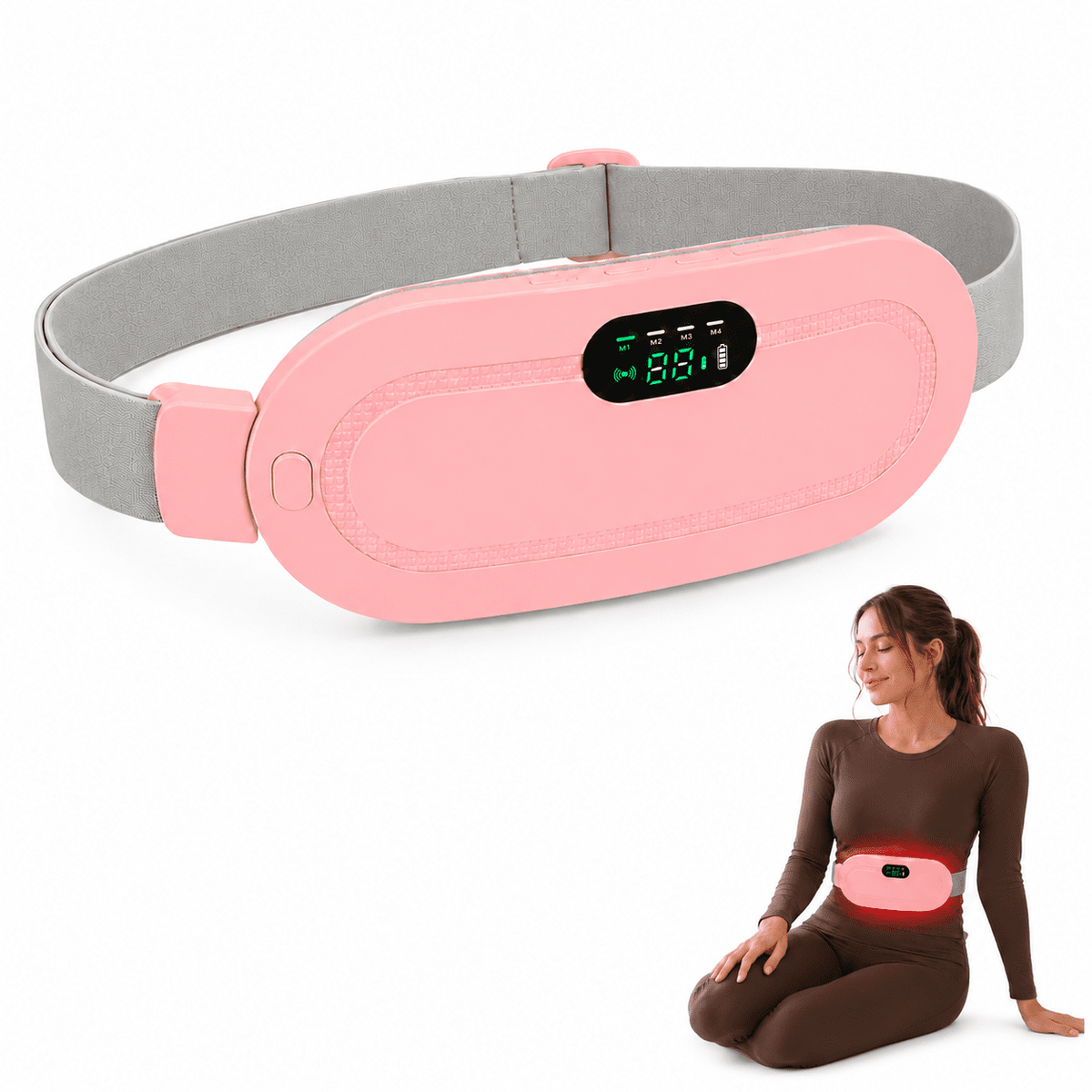 ULTREMA Portable Wearable Heating Pad for Belly, Back & Waist, 3 Heat Settings, 4 Vibration Massage Modes, Adjustable Warming Belt for Women, Pink