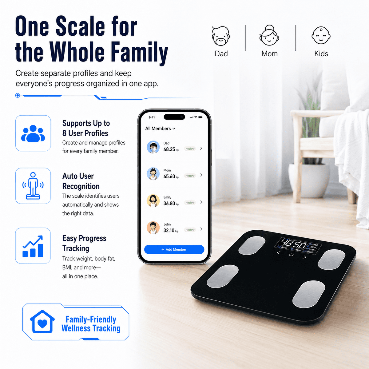 ULTREMA 8-Electrode Smart Body Fat Scale, Digital Bathroom Scale for Body Weight and BMI, High Accuracy Body Composition Analyzer with Large VA Color Display & Smartphone App, 400 lbs - Image 5