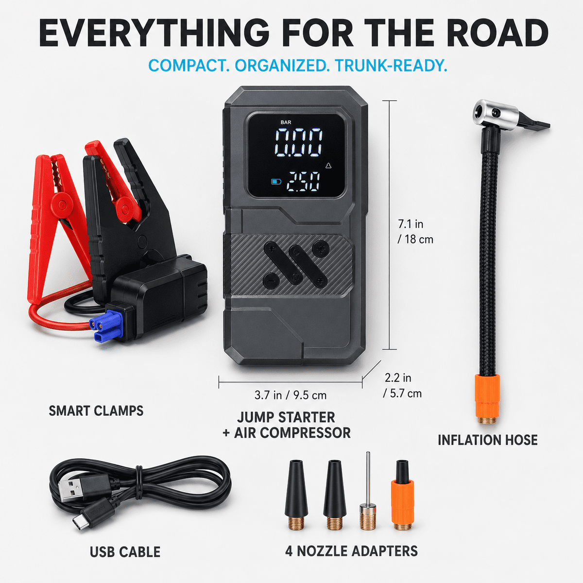 ULTREMA Portable Car Jump Starter with Air Compressor, 8000mAh 12V Auto Battery Booster Pack & Tire Inflator, 4-in-1 Jump Box, Power Bank & LED Light for Gas Engines, Motorcycle - Image 17